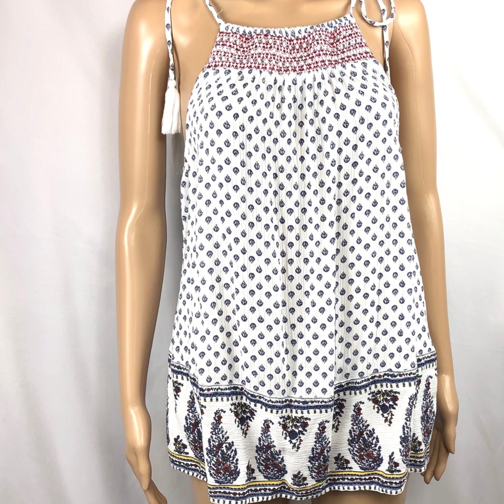 Old Navy Tank Tassels Flowered Blue White Red XS